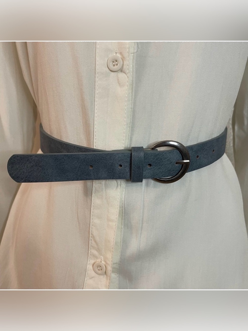 Blue distressed PU leather skinny belt